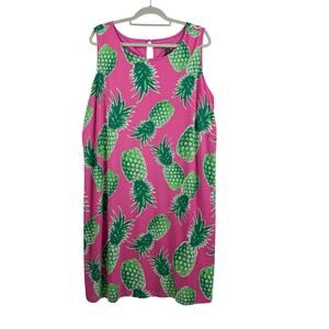 C Wonder New Pink Green Pineapple Shift Dress 2X Beach Stretch Summer Tropical